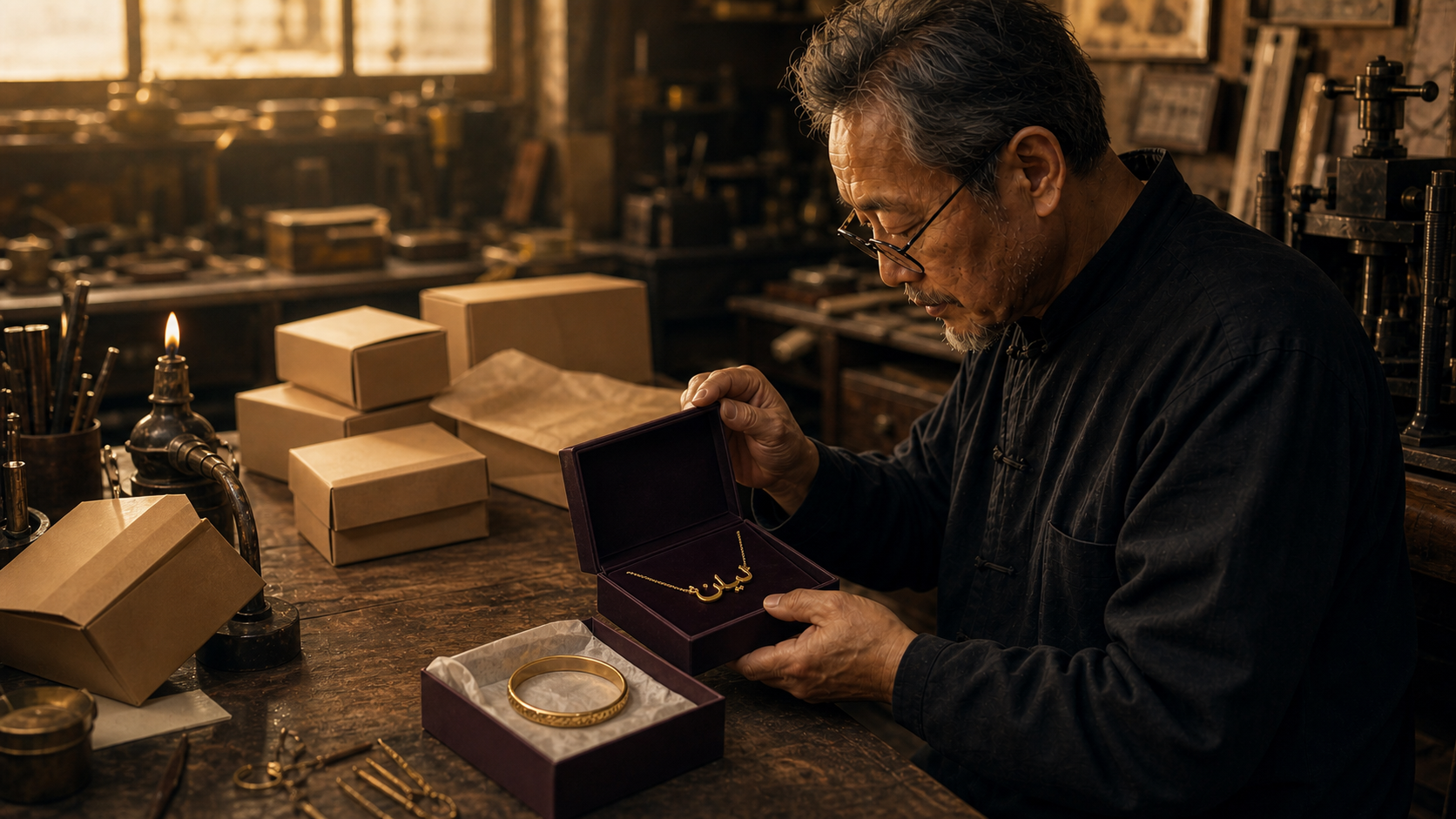 Visual concept of jewellery packing and dispatch from the workshop