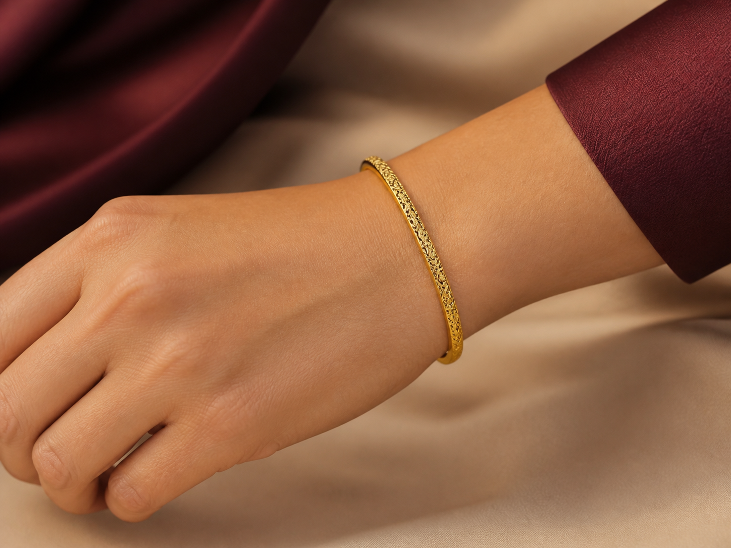 Scrolling Vine Pattern Bangle worn view