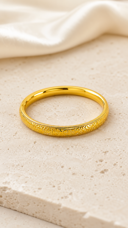 Aurone Fu Character Blessing Bangle in a minimalist ivory stone scene