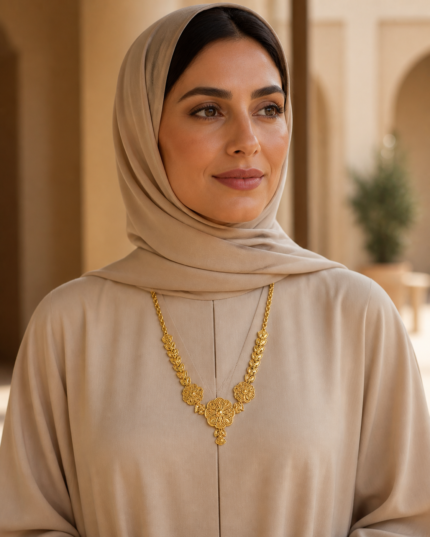 Sultana Fringe Necklace worn by an Arab woman